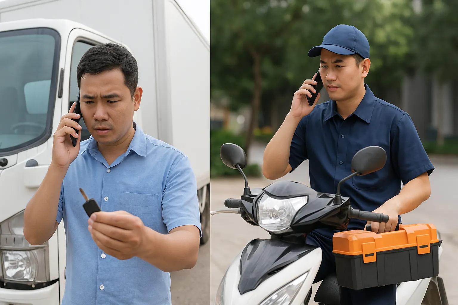 Tài xế xe tải gọi thợ khóa đến xử lý chìa bị gãy