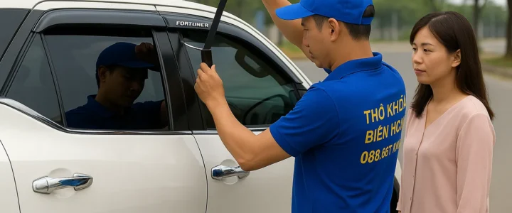 Thợ khóa Biên Hòa dùng bộ bơm mở cửa ô tô cho khách tại chỗ