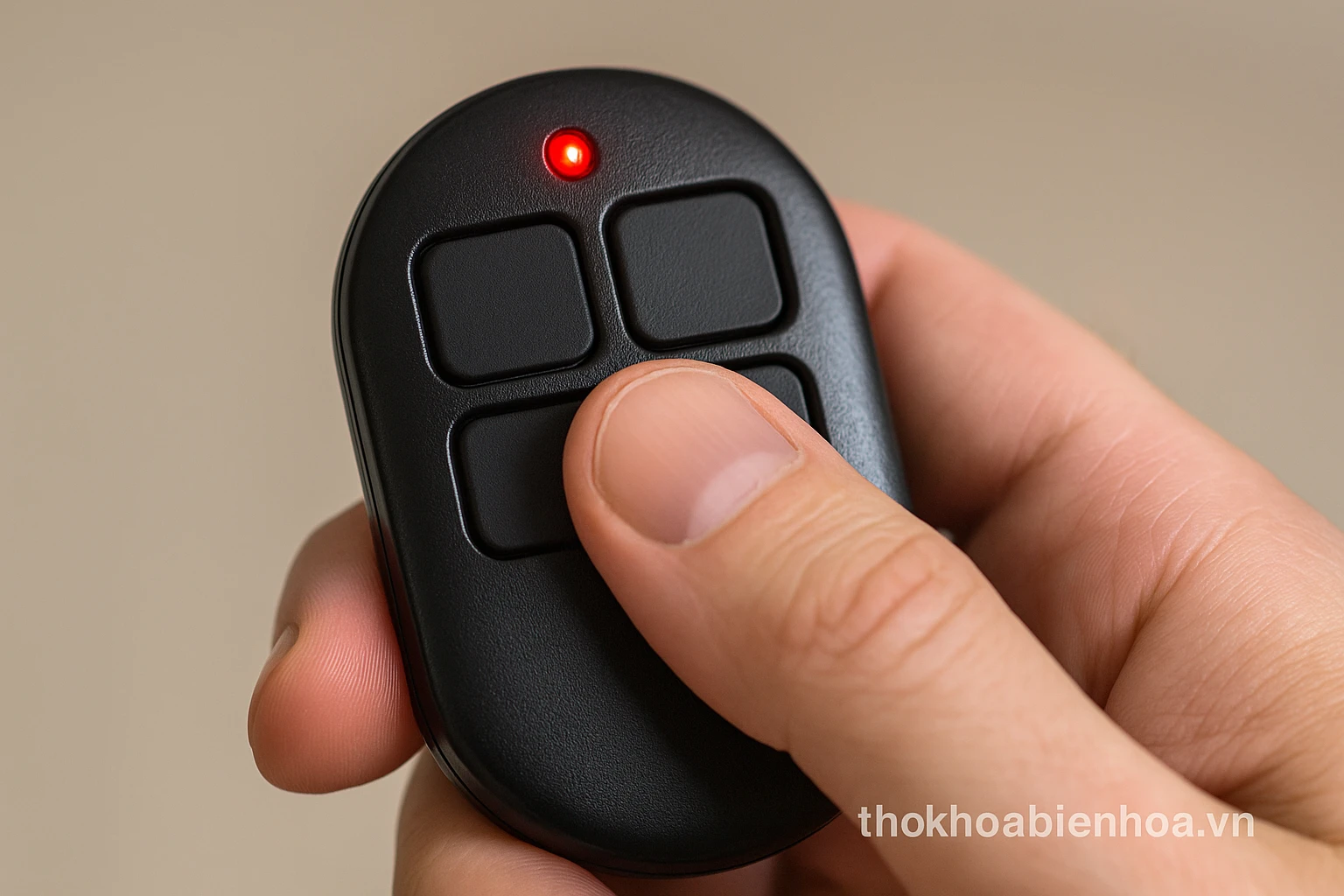 Quan sát đèn LED remote cửa cuốn khi bấm nút