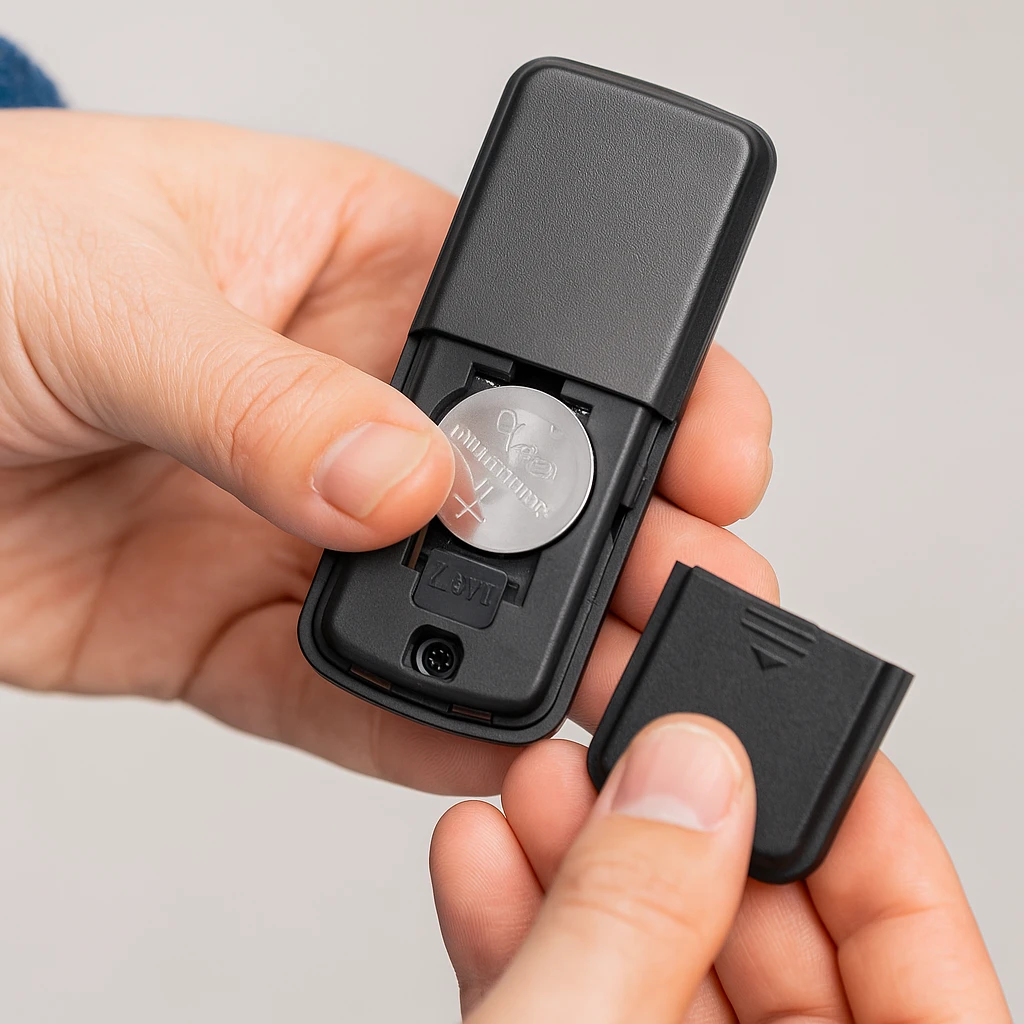 Kiểm tra viên pin CR2032 bên trong remote cửa cuốn