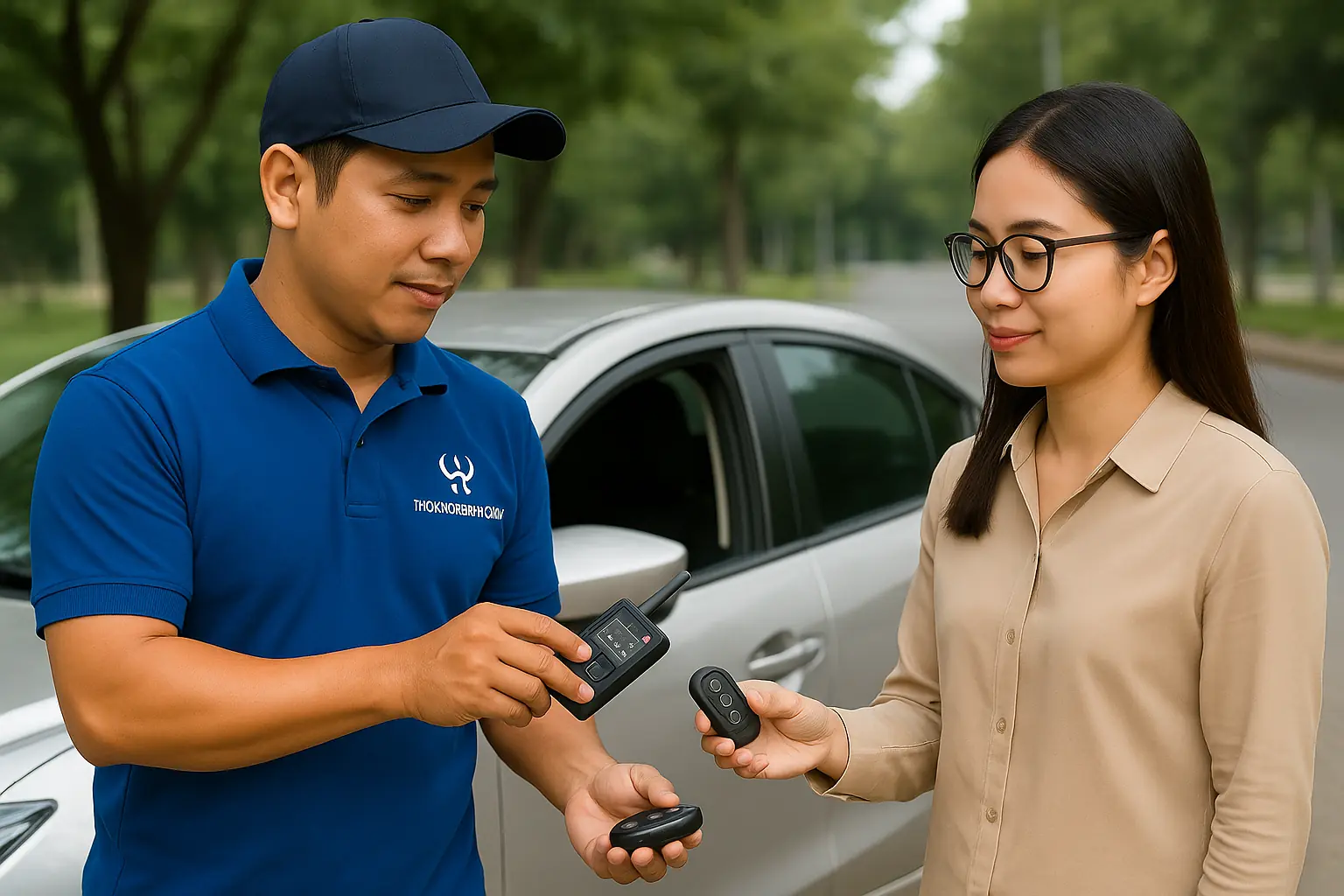 Thợ khóa Biên Hòa kiểm tra hoạt động chìa khóa smartkey bằng thiết bị đo sóng