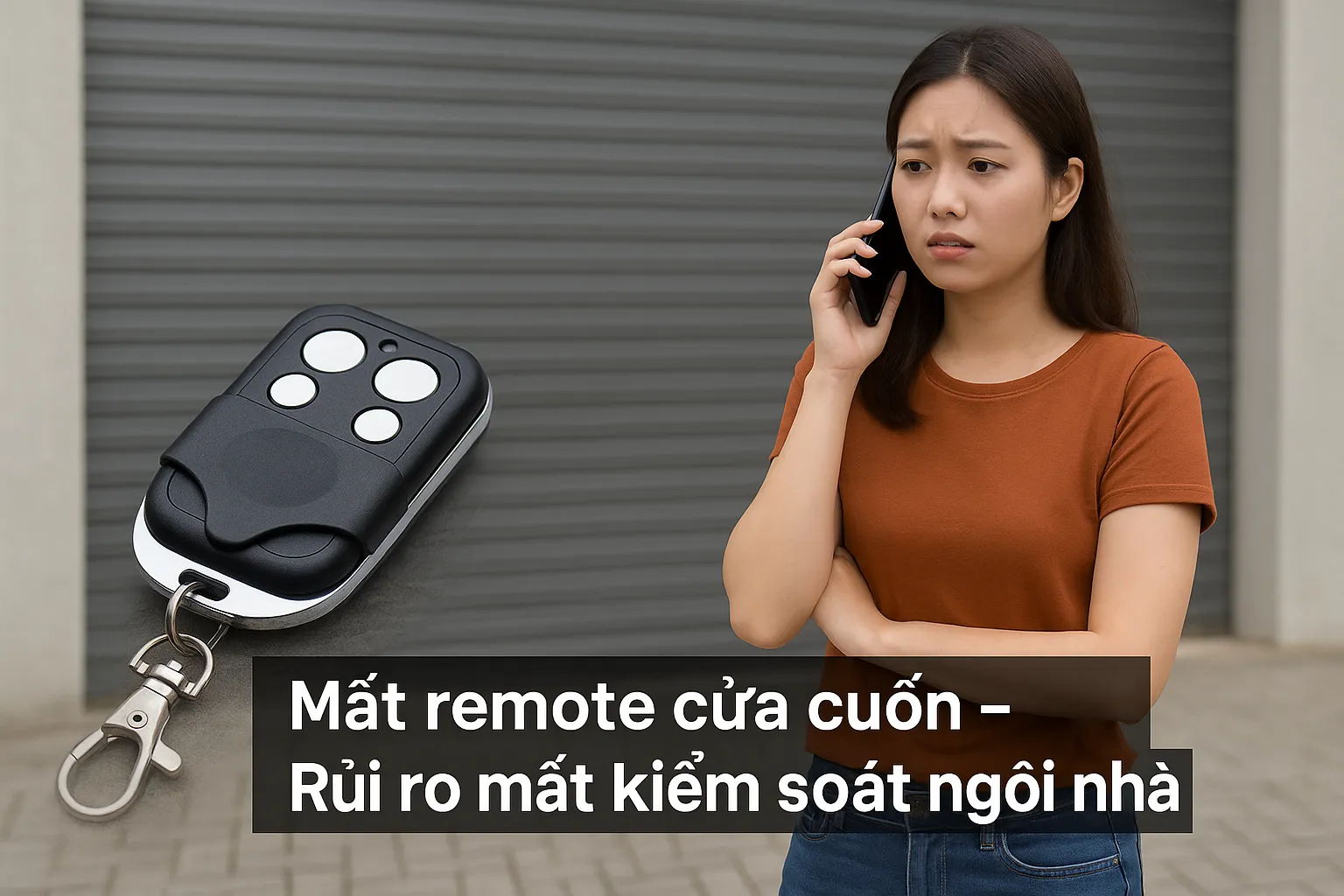 Cô gái lo lắng gọi thợ khóa vì làm mất remote cửa cuốn