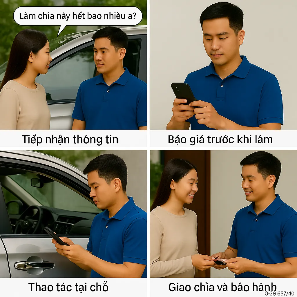 Quy trình làm chìa khóa ô tô tại nhà – báo giá trước, thao tác tại chỗ, giao chìa và bảo hành tận nơi