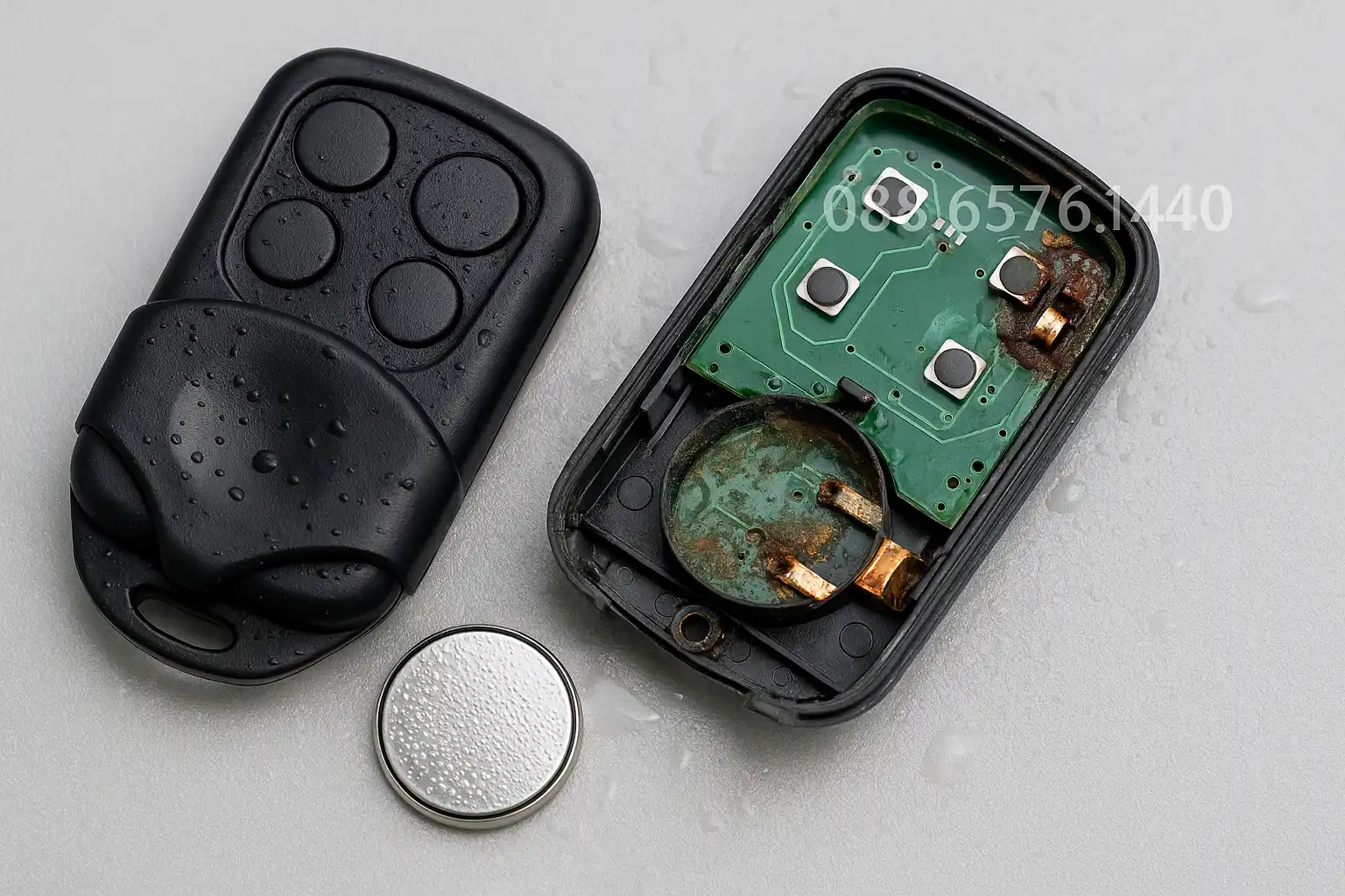 Remote cửa cuốn bị vào nước, rỉ sét chân pin bên trong