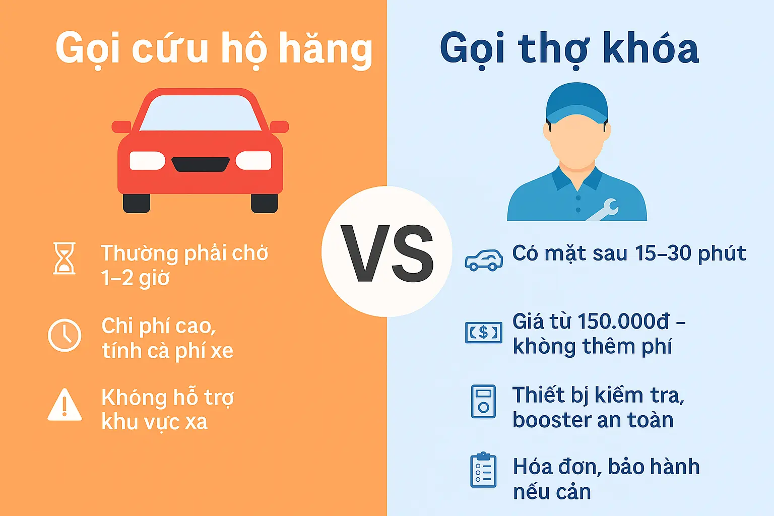 So sánh cứu hộ hãng và thợ khóa khi xe hết bình