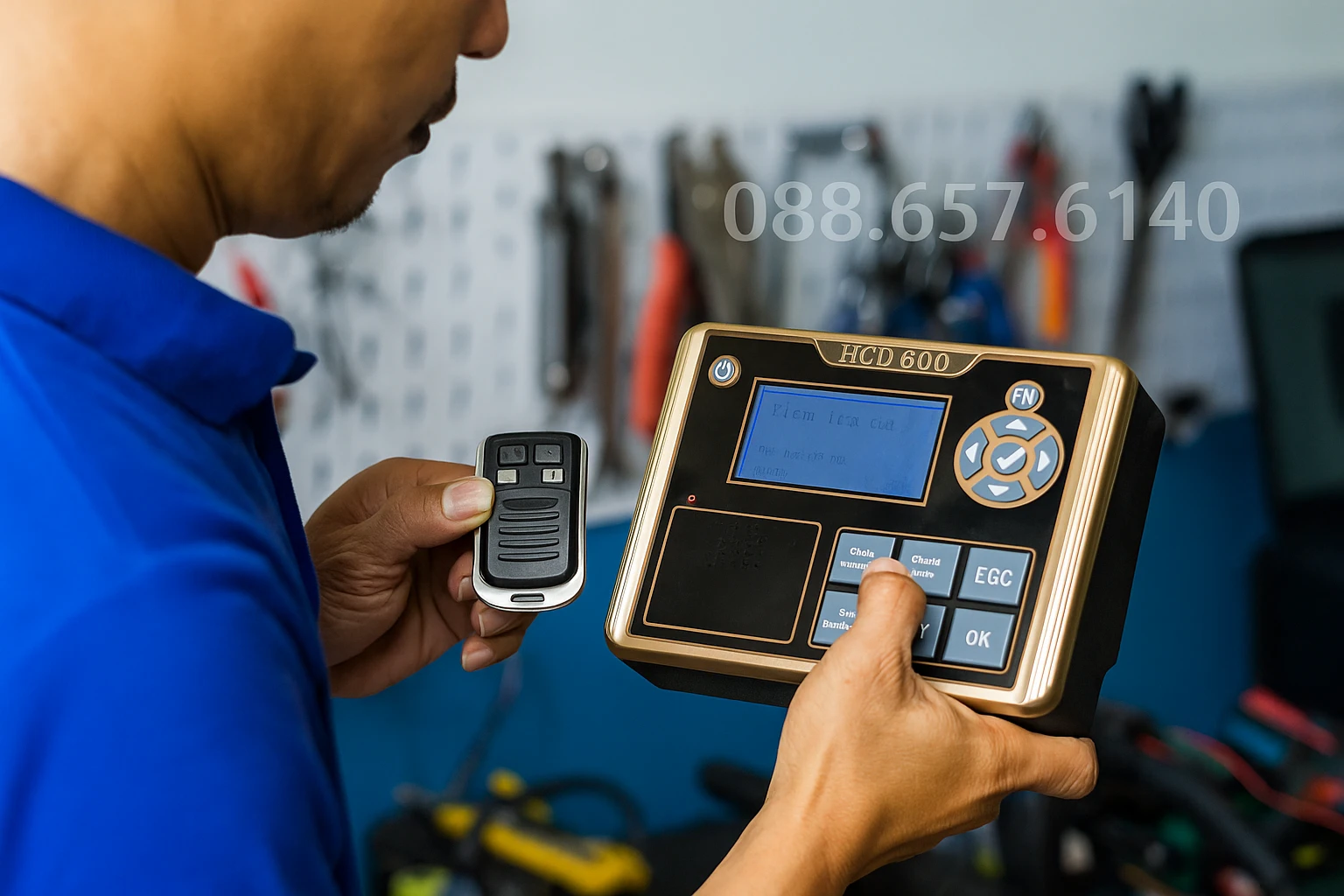 Thợ khóa Biên Hòa kiểm tra remote cửa cuốn bằng máy HCD600